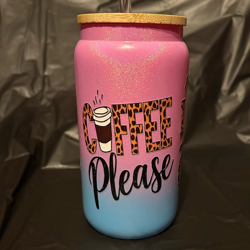 Customizable 16 oz glass coffee cup